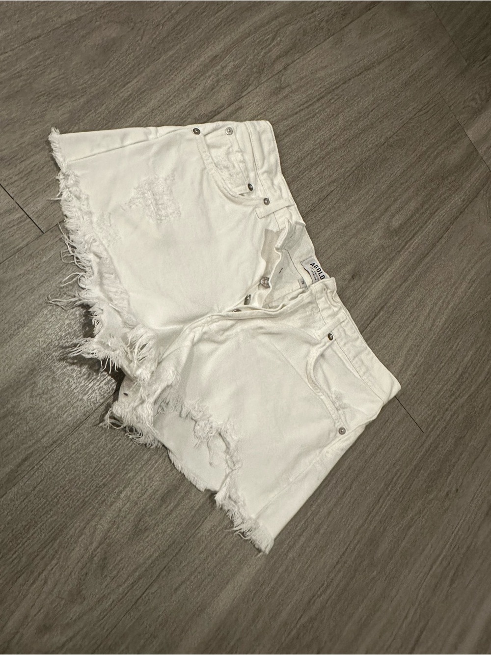 Agolde White High-Rise Distressed Denim Shorts